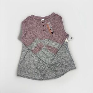 No Boundaries Two-Tone Henley Top - Mauve and Heather Gray